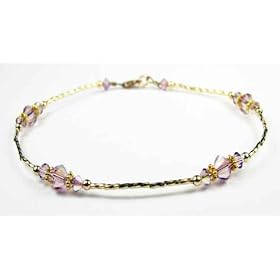 Light Amethyst - June 14kt Gold Filled Adjustable Birthstone Beaded Anklets. by Amethyst Anklets