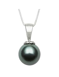 14K 11-12mm Round Tahitian Black Pearl Pendant Necklace, AAA Quality