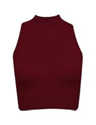 Apparel: Fashion Wardrobe Womens Crop Top Ladies Polo Turtle Neck Sleeveless Tshirt Cropped (USA 6-8 / UK 6-10 (S/M), Wine)