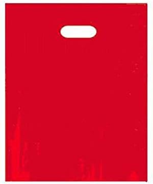 New 1000 Medium Red Low Density Merchandise Bag with Die Cut Handles - 12" X 15"