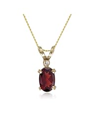 14K Yellow Gold Oval Garnet and Diamond Pendant 18" Chain 1/2ct