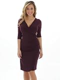 Womens Beautiful Plum Dress V Neck Diamond Shaped Brooch