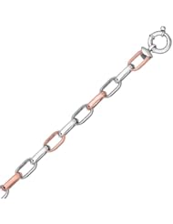 Sterling Silver Oval Link Bracelet with Rose Tone Links and Rhodium Plating