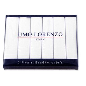 Hankies Handkerchief by Umo Lorenzo -6 Pack White Pure Cotton Handkerchiefs