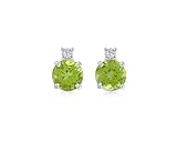 Sterling Silver 7mm Round Peridot and Diamond-Accent Earrings