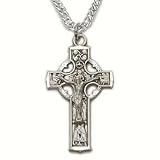 Sterling Silver Engraved Celtic Crucifix Necklace Celtic Jewelry Celtic Crosses Gift Boxed w/Chain 20" Length Gift Boxed