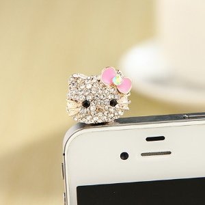 MoMo Store Crystal Rhinestones Hello Kitty Earphone Jack/Dust Plug for Iphone 4, 4s, Samsung / HTC / All Device with 3.5mm Jack pink (US seller)