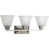 Progress Lighting P2743-09 3-Light Bath Fixture with Square Etched Glass and Can Mount Up or Down, Brushed Nickel