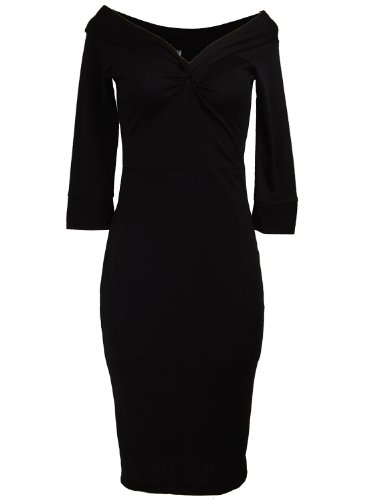 Black Off Shoulder Twist Bust Vintage Retro Rockabilly Pinup Women's Dress