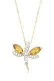10k Yellow Gold Dragonfly Citrine Diamond Pendant (1/11 cttw, I-J Color, I2-3 Clarity), 18