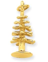 14 Karat Gold, 3-D Pine Christmas Tree Charm - 3/4 Inch