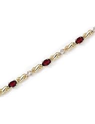 14K Yellow Gold Oval Garnet and Diamond Bracelet
