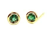 18k Yellow Gold Natural Emerald Mini Bezel Stud Earrings Ct.tw 0.30