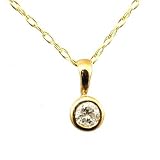 9ct Yellow Gold Rub Over Set 0.20ct Diamond Solitaire Pendant on an 18 Fine Chain By Jakob Strauss