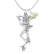 Three Dimensional Prince Charming Frog with Crown Pendant in Sterling Silver with Peridot Gemstone Beads on a 24" Rhodium and Silver Snake Chain, #8083