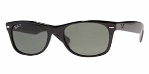 Ray-Ban RB2132 New Wayfarer Polarized Sunglasses,Black/Green Polarized,55 mm