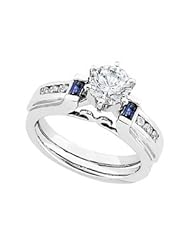 14K White Gold 1/5 Ct Tw And Sapphire Bridal Enhancer