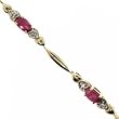 Ruby & Diamond Link Bracelet w/ Heart Accents in Solid Yellow Gold