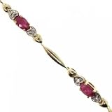 Solid Yellow Gold Ruby Diamond Bracelet Heart Accents