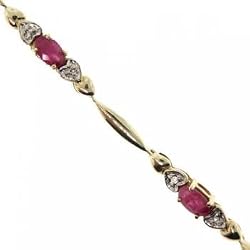 Ruby & Diamond Link Bracelet w/ Heart Accents in Solid Yellow Gold