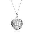 Silver Puffed Filigree Heart Pendant on Adjustable Curb Chain 41cm-46cm