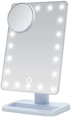 KIMI STAR Rectangular 20 LED Lighted Make Up Mirror with 10x Magnification Spot Mirror 180 Degree Free Rotation Tabletop Cosmetic Vanity Mirror Quality finish (WHITE)