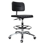 Perch Industrial Work Chair in Chrome with Footring 22" - 32" (Glides/Stati ....