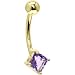 Solid 14kt Yellow Gold Genuine Light Amethyst Square Solitaire Belly Ring
