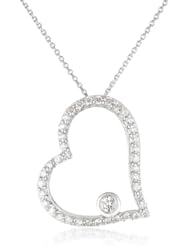 KC Designs "Peace and Love" 14K White Gold Diamond .62" Height Open Heart Pendant Necklace, 16"