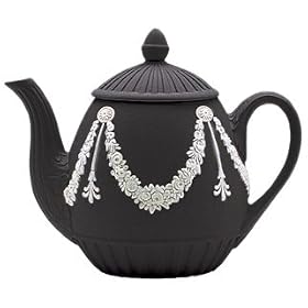 Wedgwood Jasperware White on Black Teapot Garland by Wedgwood