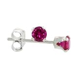 Sterling Silver Ruby Red 1/10 Carat Size (each) Brilliant Cut CZ Stud Earrings