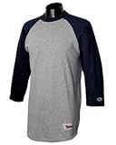 Champion Tagless Baseball Raglan T-Shirt, OXF GRY/NAVY, Large