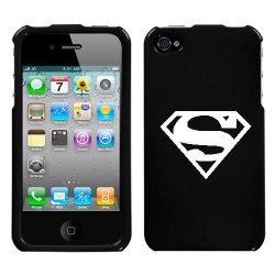  APPLE IPHONE 4 4G WHITE SUPERMAN SYMBOL ON A BLACK HARD CASE COVER