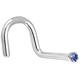 Solid 14KT White Gold 1.5mm Genuine Blue Sapphire Nostril Screw- 18 Gauge