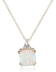 10k Yellow Gold, October Birthstone, Created Opal and Diamond Pendant
