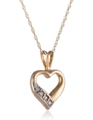 14k Yellow Gold Petite Open Genuine Diamonds Heart Pendant Necklace, 18"