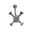 Stainless Steel Belly Ring with Clear Australian Crystals - skull and crossbones 14g/5mm ball