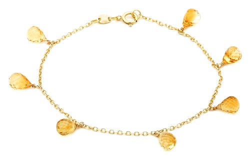 14k Yellow Gold, November Birthstone, Citrine Briolette Bracelet, 7.25