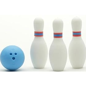 Miniature Bowling Eraser Set (3 bowling pins and 1 Ball) by Iwako Japan