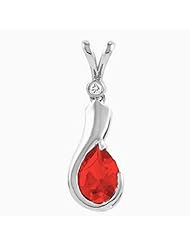 14K White Gold Pear Cut Chatham Created Ruby and Diamond Pendant -- LIFETIME WARRANTY