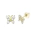 14K Gold Stud Earring CZ Small Butterfly Yellow Gold Earring W/ Safety-Back For Kids & Teens