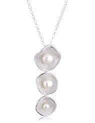 VINANI brand Germany 925 Sterling Silver Women Pendant 3 Blooms sandblasted/shiny with Pearl & Cable Link Chain Necklace ABP-T