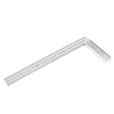 uxcell 角の正方形定規　L シェイプ　ダブルサイド　金属素材　シルバートーン　0 - 300mm