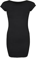 Womens Plain Bodycon Short Sleeve Long Top Ladies Stretch Mini Dress - Sizes 8 - 14