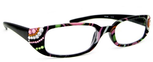 LZ New York High Quality Multi Black Frame Women's Fashion Reading Glasses with Genuine Swarovski Jet, Light Rose, Peridot, Topaz & Crystal Clear /+225 at Amazon.com