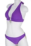 Purple Halter Top and Full Panty Low Rise Bottom Bikini Set