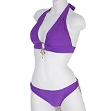 Purple Halter Top and Full Panty Low Rise Bottom Bikini Set (Medium)