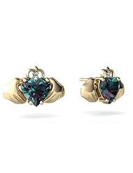 Created Alexandrite 14kt Yellow Gold Celtic Claddagh Earrings