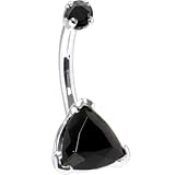 Solid 14KT White Gold Black Trillion CZ Internally Threaded Belly Ring