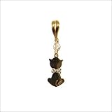 14k Yellow Gold, Cat Pendant Charm with Lab Created Gems 7mm Wide